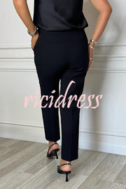 Social Time High Rise Elastic Zipper Waist Pocket Straight-leg Pants