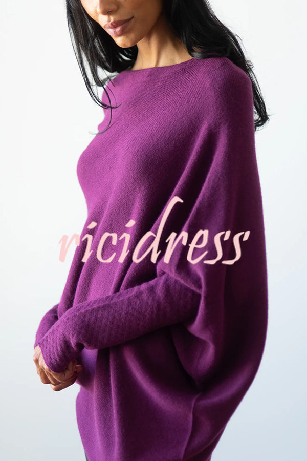 Solid Color Round Neck Long Sleeve Loose Knitted Sweater