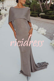Fit and Elegance Fine Shimmering Fabric Open Cowl Back Draped Neckline Maxi Dress