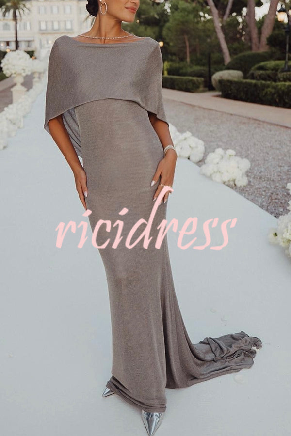 Fit and Elegance Fine Shimmering Fabric Open Cowl Back Draped Neckline Maxi Dress