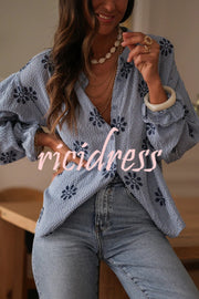 Fashionable Embroidered Floral Casual Long-Sleeved Loose Top