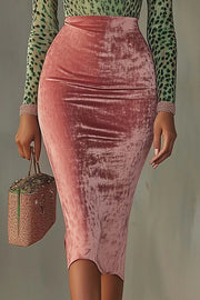 Fashionable Velvet Patchwork Stretch Slim Midi Dress