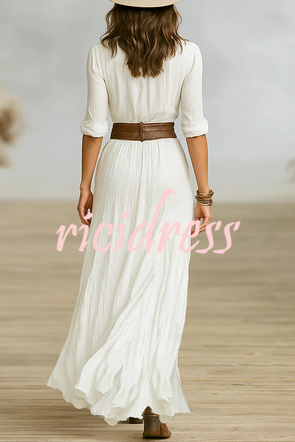 Fashion Lapel Single-breasted Waist Shirt-style Maxi Dress