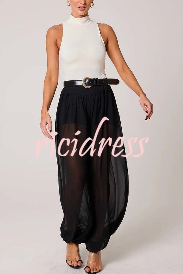 Autumn Avenue Chiffon See-Through Elastic Waist Aladdin Bloomers Pants