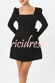 Gift for You Puff Shoulder Long Sleeve Back Bow Detail Mini Dress