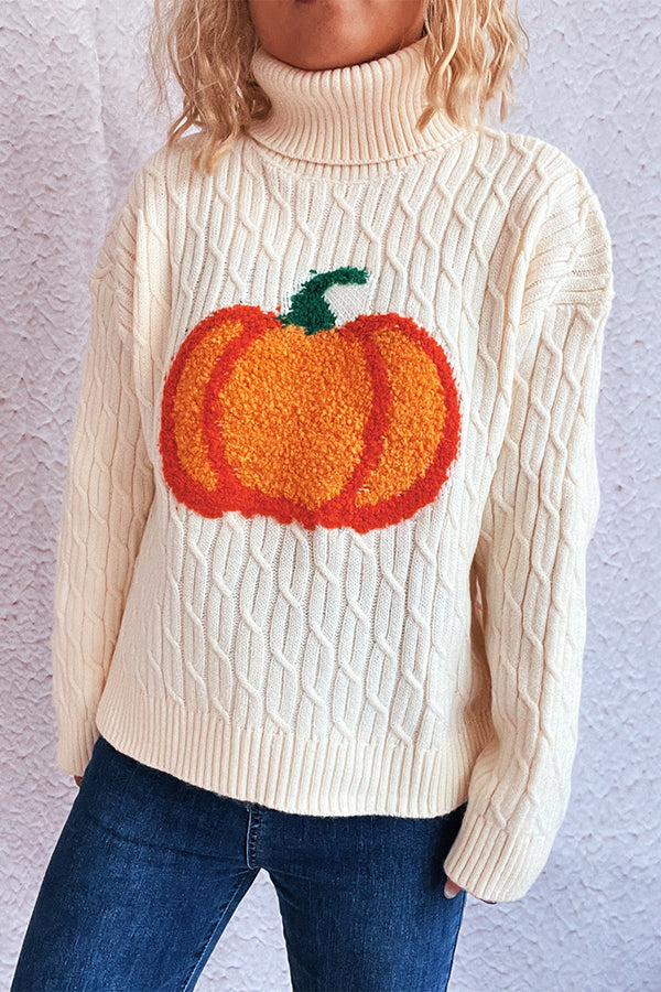 Halloween Pumpkin Knitted Turtleneck Casual Loose Sweater