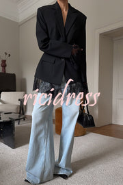 Solid Color Lace Panel Long Sleeve Button Elegant Blazer