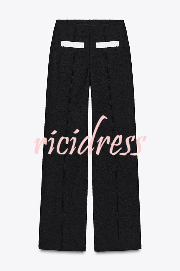 Fashion Contrast Color Stretch High Waist Casual Straight Pants