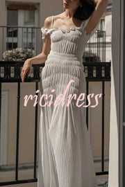 Solid Color Suspender Pleated Holiday Maxi Dress