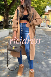 Fashionable and Casual Hooded Zipper Pocket Loose Long Coat