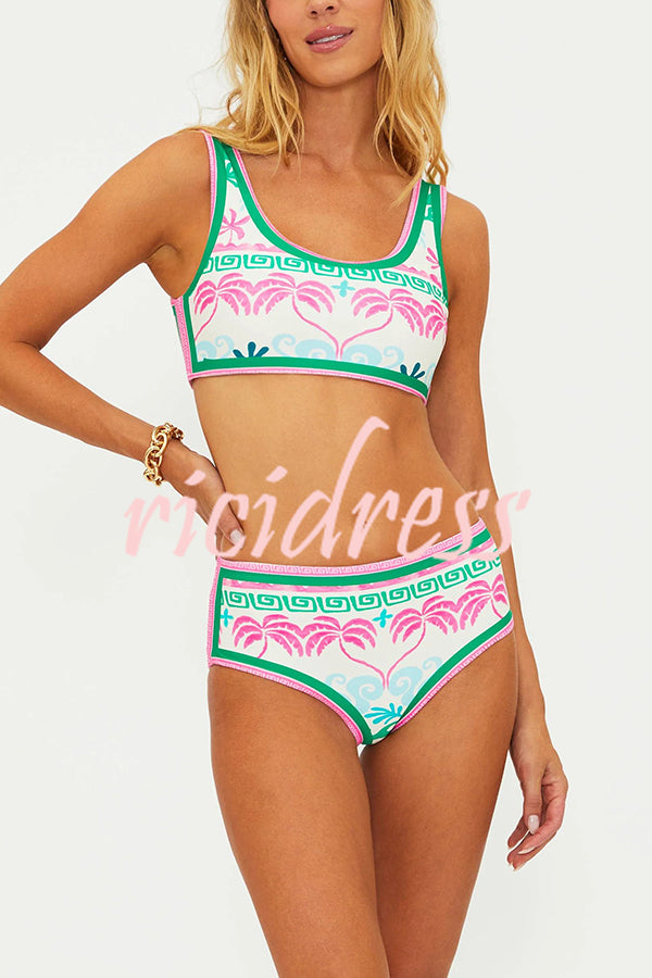 Dream Pool Day Tropical Unique Print Stretch Bikini Swimsuit