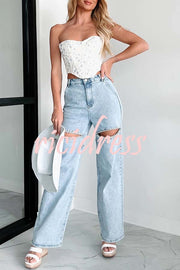 Blowing Your Mind Slit-Front Wide Leg Pocket Rhinestone Jeans