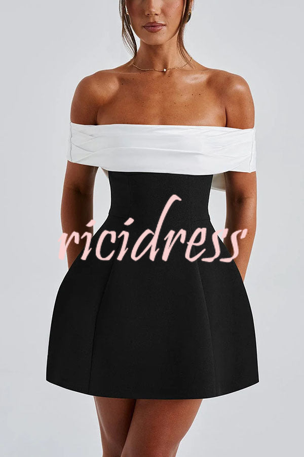 Sexy Contrast Off-the-shoulder Bow-embellished Mini Dress