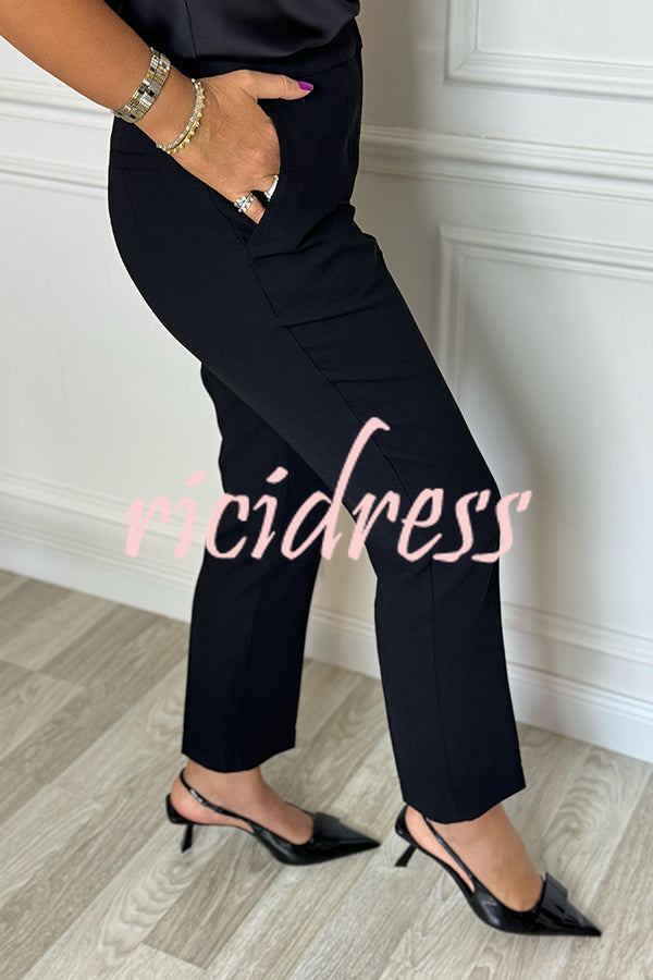 Social Time High Rise Elastic Zipper Waist Pocket Straight-leg Pants