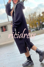 Fashionable and Casual Hooded Zipper Pocket Loose Long Coat