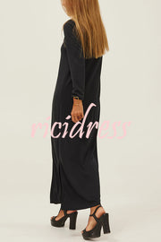 Solid Color V-neck Casual Slit Maxi Dress