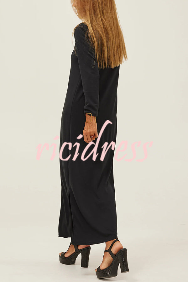 Solid Color V-neck Casual Slit Maxi Dress