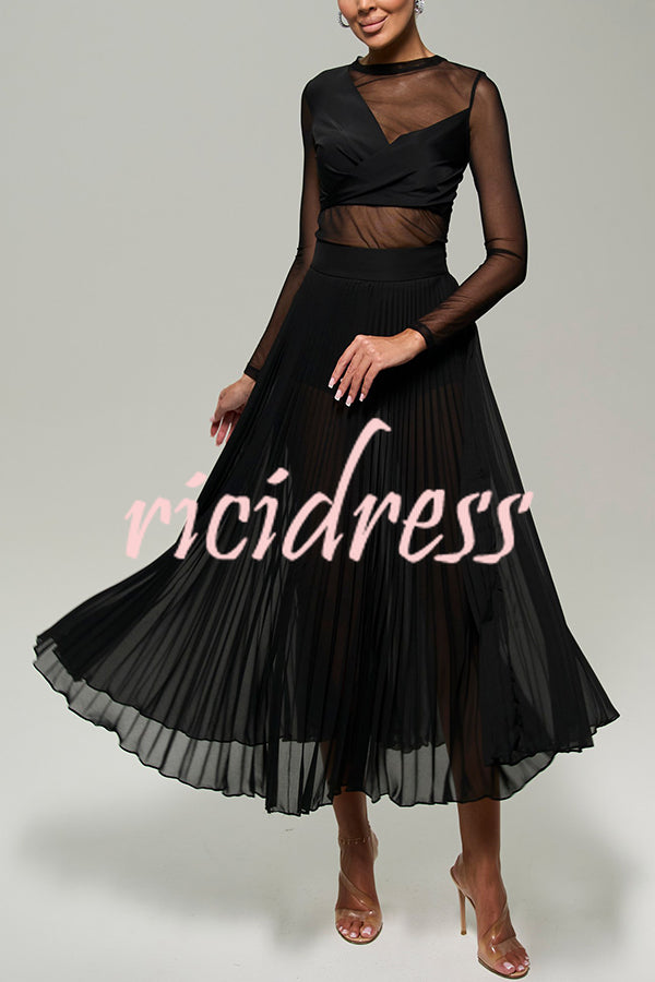 Modern Day Chiffon Pleated High Rise A-line Midi Skirt