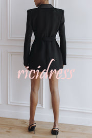 Modern Evening Gown Satin Lapel Button Long Sleeve Tuxedo-style Blazer Mini Dress