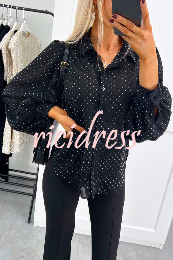 Fashionable Polka Dot Lantern Sleeve Loose Shirt