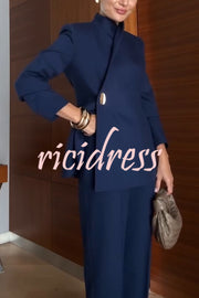 Exquisite and Fashionable Stand Lapel Neck Metal Button Long Sleeve Blazer