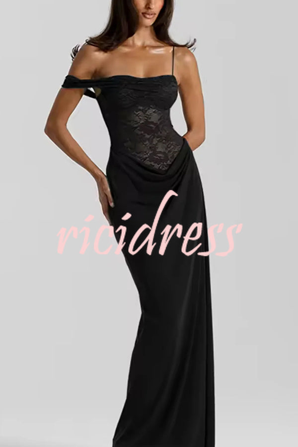 Sexy See-Through Lace Suspender Slim Slit Maxi Dress