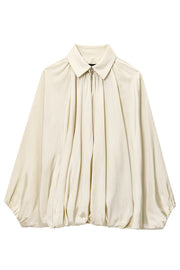Fashion Lapel Loose Puff Long Sleeve Casual Zipper Jacket