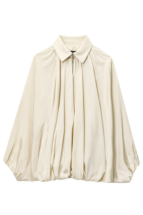 Fashion Lapel Loose Puff Long Sleeve Casual Zipper Jacket