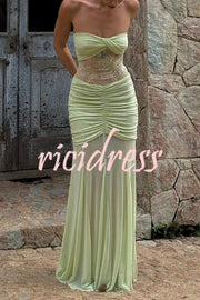 Fashion Lace Splicing Sexy Sleeveless Off-shoulder Slim Maxi Dress