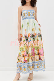 Aracati Multicolor Unique Print Back Smcoked Pocket Maxi Dress