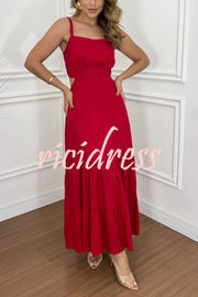 Solid Color Sleeveless Pleated Back Waist-baring Maxi Dress