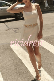 Timeless Exquisite Tweed Fabric Metal Coin Chain Detail Slip Mini Dress