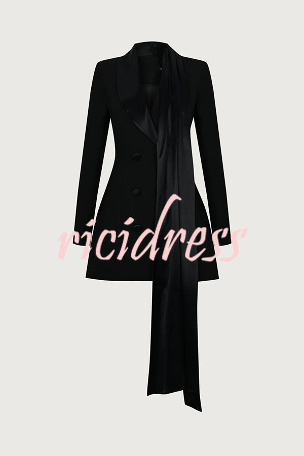 Eve Satin Lapel Draped Neckline Button Long Sleeve Blazer Mini Dress