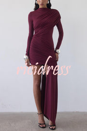 Solid Color Long-sleeved Pleated Slim-fit Elegant Ribbon Mini Dress