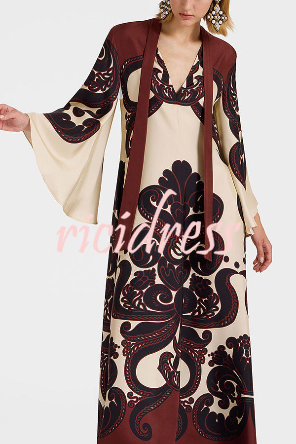 Unique Ethnic Print V-neck Long-sleeved Loose Dress