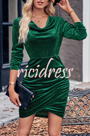 Dnoia Gold Sprinkled Solid Color Long Sleeved Mini Dress