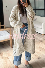 Jamila Knit Cable Cotout Long Sleeve Pocket Oversized Midi Cardigan