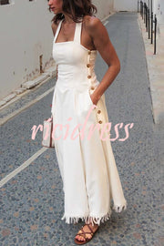 Bohemian Square Neck Pocket Tassel Holiday Maxi Dress