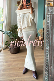 Luka Ribbed Knit Off Shoulder Long Sleeve Sweater and Stretch Maxi Skirt Set