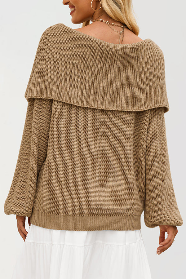 Solid Color Loose Off-shoulder Long-sleeved Casual Knit Sweater