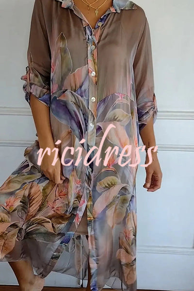 Lightweight and Comfortable Floral Print Shirt Maxi Dress