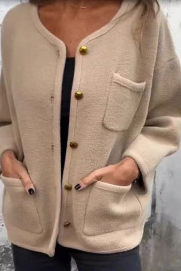 Fashionable Casual Round Neck Pocket Loose Jacket
