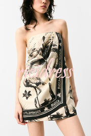 Flora Flamingo Print Halter Backless Mini Dress