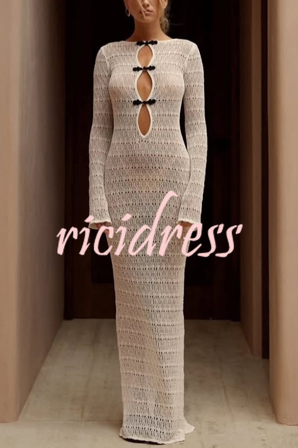Sexy Backless Long-sleeved Knitted Slim-fit Maxi Dress