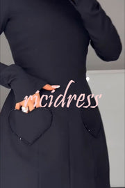 Anna Sparkling Gemstone Trim Heart Pocket Long Sleeve Mini Dress