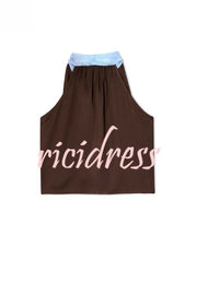 Sunday Social Contrast Color Satin Lace Trim Neck Strap Loose Tank