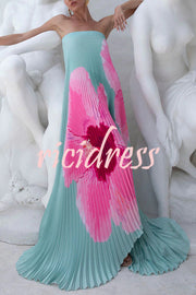 All about Her Pleated Floral Print Off Shoulder A-line Maxi Dress