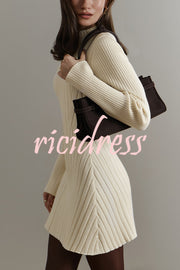 Solid Color Long-sleeved Slim-fit Elegant Knitted Mini Dress