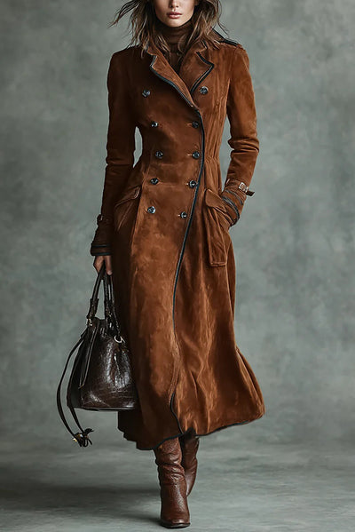 Stylish Lapel Button Casual Pocket Long Trench Coat
