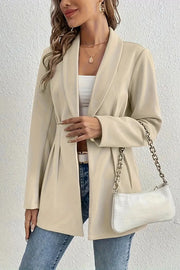 Solid Color Lapel Long Sleeve Elegant Pleated Waist Blazer